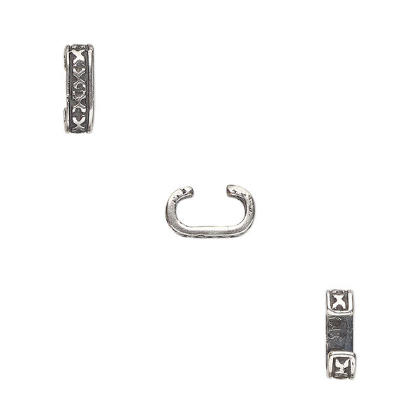 Component, JBB Findings, antique silver-plated brass, 9.5x3mm rondelle with crosshatch pattern, 7x2mm inside diameter. Sold per pkg of 2. image number 0