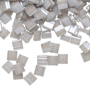 Seed bead, TILA®, glass, pkg/10g, 5mm full tila square, opaque ceylon light grey, (TL-526).