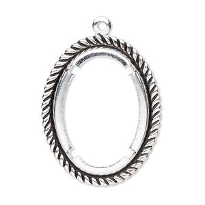 Focal, antique silver-plated brass, 32x26mm rope edge oval with 25x18mm oval setting. Sold per pkg of 10.