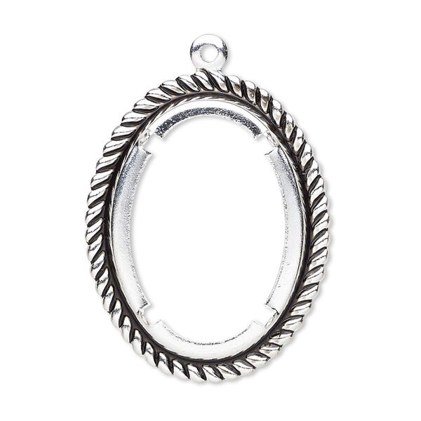 Focal, antique silver-plated brass, 32x26mm rope edge oval with 25x18mm oval setting. Sold per pkg of 10. image number 0