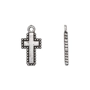 Drop, antique silver-plated "pewter" (zinc-based alloy), 16x11mm double-sided cross. Sold per pkg of 10.
