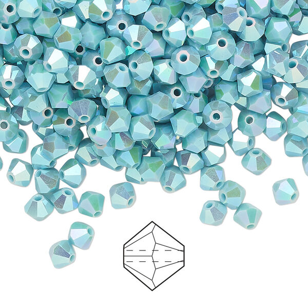 Bead 48pk turquoise AB 2X, Preciosa Czech crystal 4mm bicone image number 0