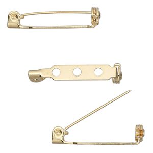 Pin back, gold-plated steel, 1-inch with locking bar. Sold per pkg of 100.