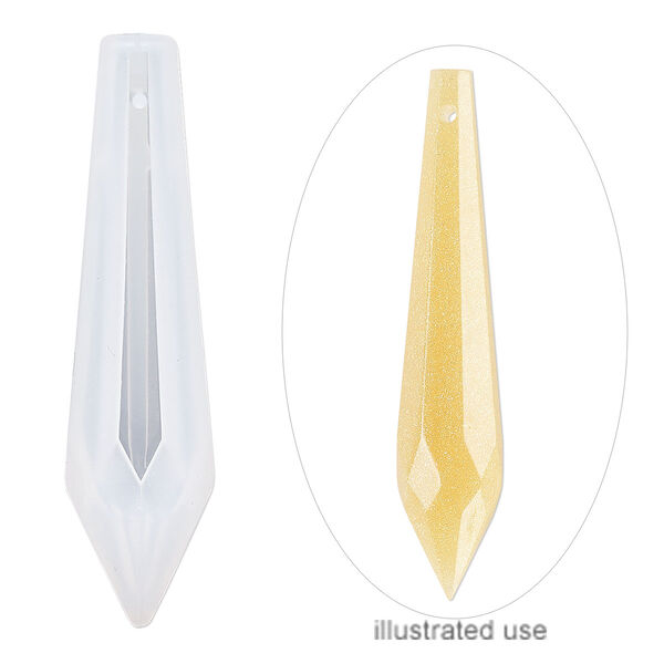 Mold, silicone, white, 51 x 12 x 12mm faceted teardrop. Sold individually. image number 0