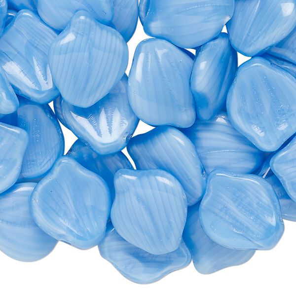 Bead, Czech pressed glass, opaque light blue, 14x7mm-14x8mm top-drilled petal. Sold per 2-ounce pkg, approximately 65 beads. image number 0