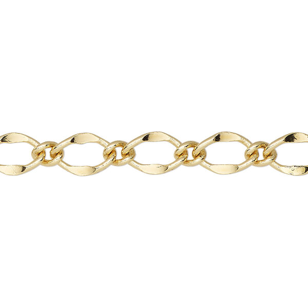 Chain, gold-finished brass, 6mm long and short oval. Sold per 50-foot spool. image number 0