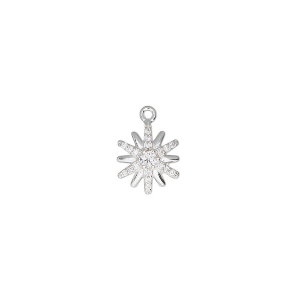 Drop, sterling silver and cubic zirconia, clear, 9mm star. Sold individually. image number 0