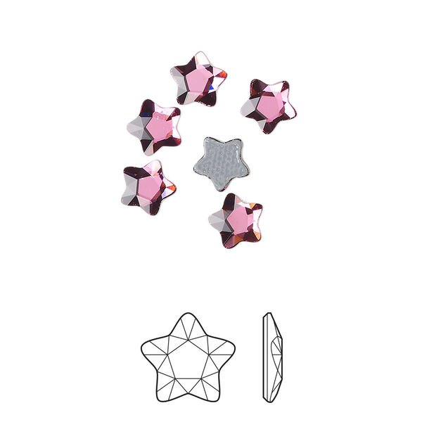 Flat back 6pk dark rose foil back, Crystal Passions® hotfix rhinestone 6mm star flower 2754 image number 0