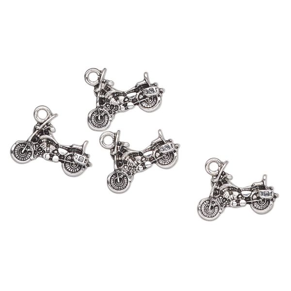 Charm, antique silver-finished "pewter" (zinc-based alloy), 18x15mm motorcycle. Sold per pkg of 4. image number 0