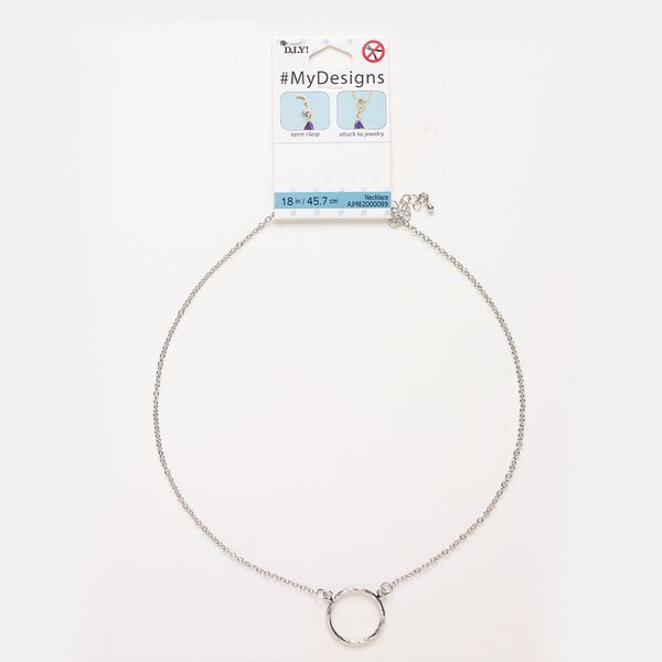 Necklace, silver-finished steel, 18 inches with 24mm open round, lobster claw clasp and 4-inch extender chain. Sold individually. image number 0