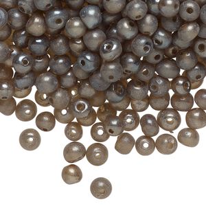 Bead, lampworked glass, translucent tan luster, 4mm round. Sold per 2-ounce pkg, approximately 530 beads.