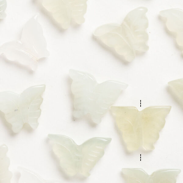 Bead mix, new "jade" (serpentine) (natural), pkg/20, light to dark, 13x10mm-16x11mm machine-cut carved butterfly. image number 0