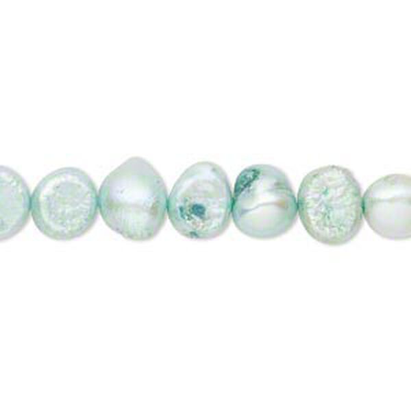 Pearl, cultured freshwater (dyed), teal green, 6-7mm flat-sided potato, D grade, Mohs hardness 2-1/2 to 4. Sold per 16-inch strand. image number 0