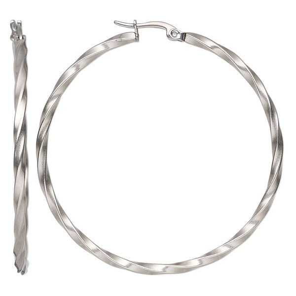 Earring, stainless steel, 2-inch twisted round hoop with hinged closure. Sold per pair. image number 0