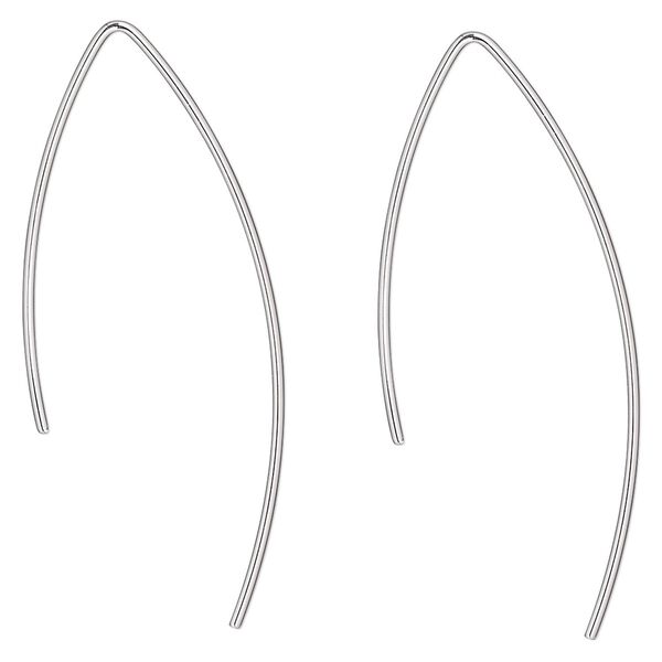 Ear wire 1pkg2 sterling silver, 40mm open marquise, 20 gauge 1 pair image number 0
