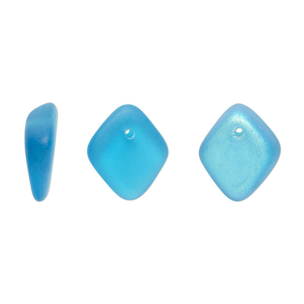 Bead, Czech pressed glass, blue frost AB, 14x5mm diamond drop. Sold per 15" to 16" strand. image number 0