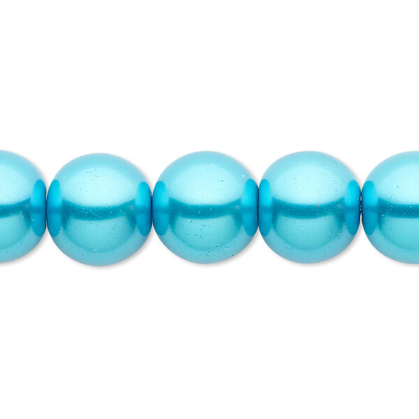 Bead, crystal pearl, turquoise blue, 12mm round. Sold per 15-1/2" to 16" strand, approximately 30 beads. image number 0