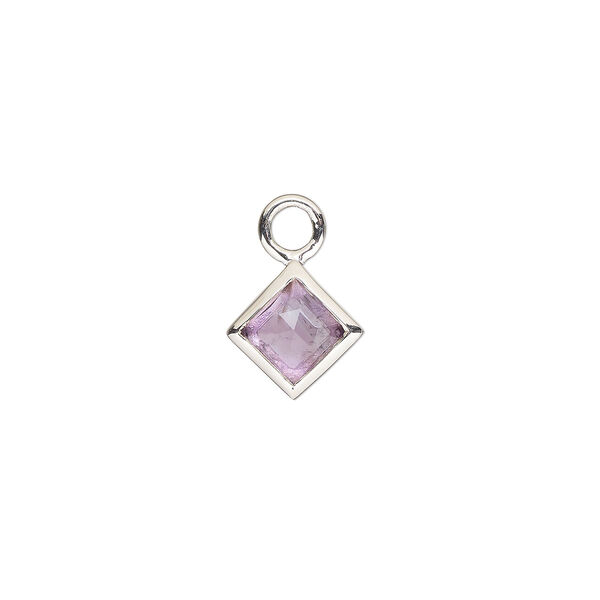 Drop, sterling silver and amethyst (natural), 10mm hand-cut faceted diamond, B grade, Mohs hardness 7. Sold individually. image number 0