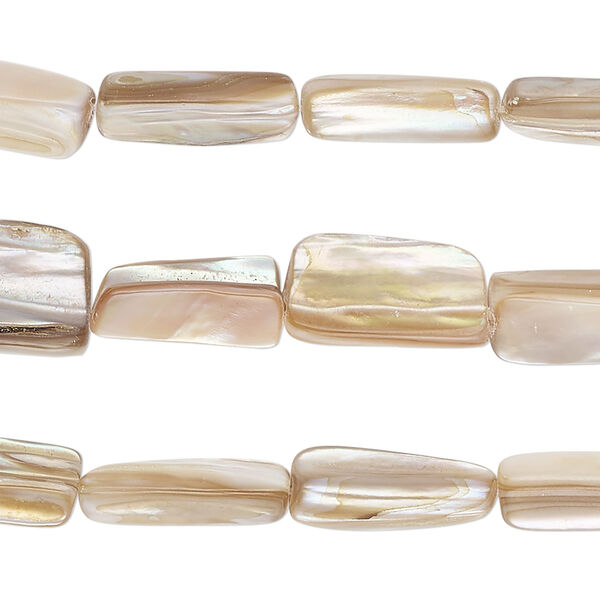 Bead, mother-of-pearl shell (dyed), brown and green, 10x6mm-15x8mm stick, Mohs hardness 3-1/2. Sold per pkg of (3) 15-inch strands. image number 0