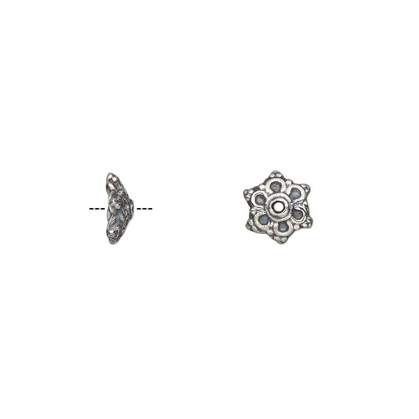Bead cap, antiqued sterling silver, 7x3mm fancy design, fits 5-8mm bead. Sold per pkg of 2. image number 0