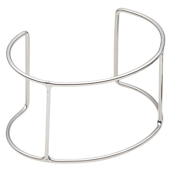 Bracelet frame, cuff, imitation rhodium-plated steel, 68x44mm wide with 4 bars, 6-1/2 to 7 inches. Sold per pkg of 2. image number 0