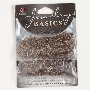 Split ring assortment, steel, pkg/300, 6mm open round and 8mm open round, antique copper finish.