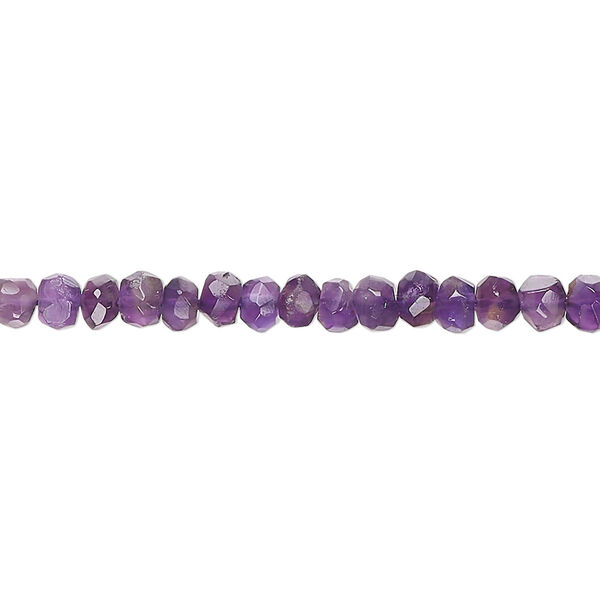 Bead, amethyst (natural), dark, 4x2mm-5x4mm hand-cut faceted rondelle, B- grade, Mohs hardness 7. Sold per 14-inch strand, approximately 10 beads. image number 0