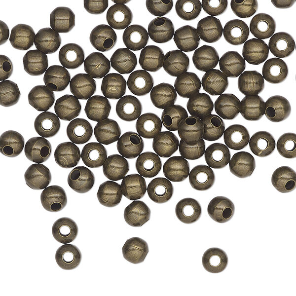 Bead, antique brass-plated steel, 4mm round. Sold per pkg of 100. image number 0