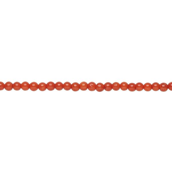 Bead, bamboo coral (dyed), red, 2mm hand-cut round, B- grade, Mohs hardness 3-1/2 to 4. Sold per 15-1/2" to 16" strand. image number 0