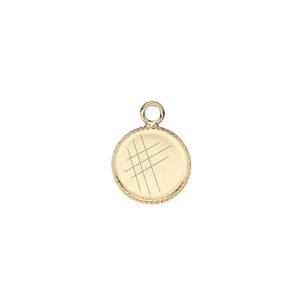 Drop, gold-plated brass, 11mm round with beaded edge and 10mm round bezel setting. Sold per pkg of 24. image number 0
