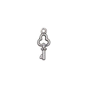 Charm, antique silver-plated "pewter" (zinc-based alloy), 13x6mm double-sided key. Sold per pkg of 100.