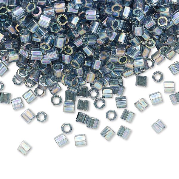 Seed bead, Delica®, glass, pkg/7.5g, #8 cut, translucent rainbow glazed luster blue grey (DBLC-0111). image number 0
