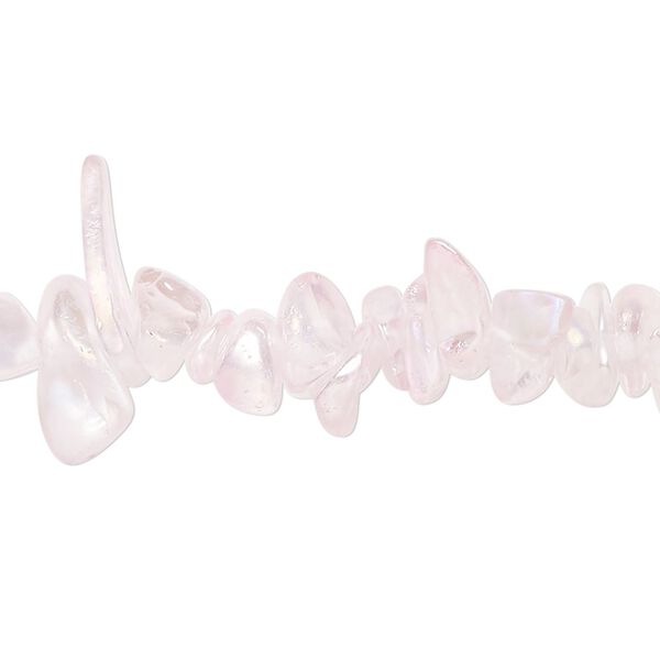 Bead, glass, translucent light pink AB, medium chip with 0.6-0.8mm hole. Sold per 32-inch strand, approximately 290-320 beads. image number 0