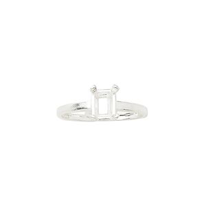 Ring, Sure-Set™, sterling silver, 7x5mm 4-prong emerald-cut basket setting, size 6. Sold individually.