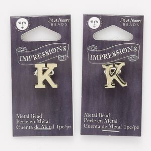 Bead, gold-finished "pewter" (zinc-based alloy), 13x12mm top-drilled "K" with 2mm hole. Sold per pkg of 2.