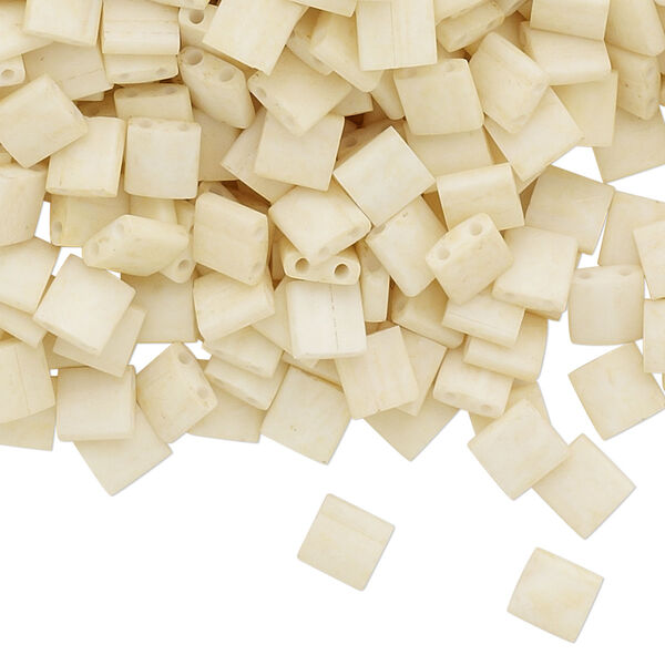 Seed bead, TILA®, glass, pkg/40g, 5mm full tila square, opaque matte ivory, (TL-2021). image number 0
