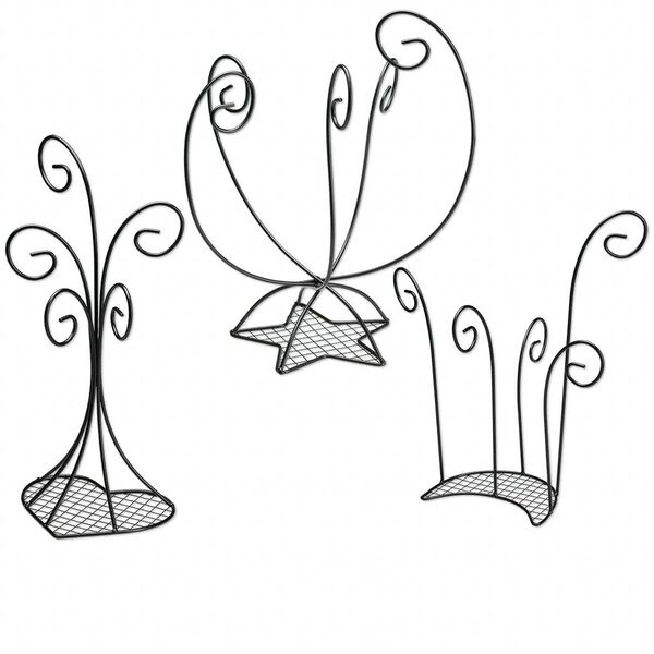 Display, necklace / bracelet, enamel and steel, black, 16 x 12 x 8-inch moon / 14 x 12 x 11-inch star / 15 x 8 x 6-inch heart. Sold per 3-piece set. image number 0