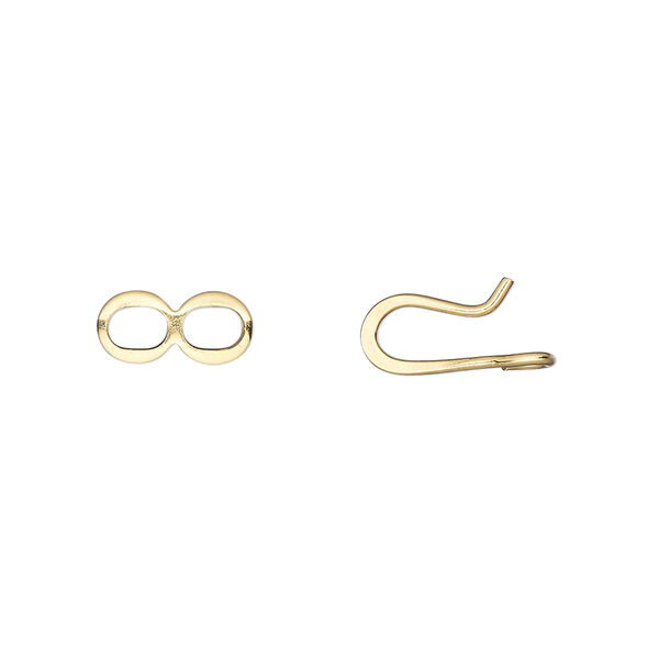Clasp, hook-and-eye, gold-plated brass, 10x6mm flat wire. Sold per pkg of 100. image number 0