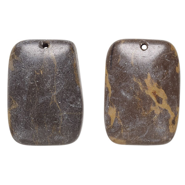 Drop, portoro marble (natural), 25x18mm-26x19mm puffed rectangle with flat back, C grade, Mohs hardness 3. Sold per pkg of 2. image number 0