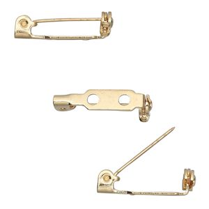 Pin back, gold-plated steel, 3/4 inch with locking bar. Sold per pkg of 100.