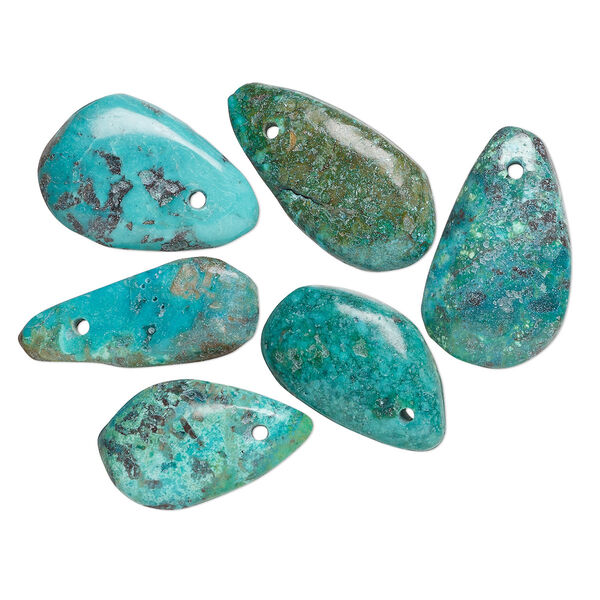 Drop mix, turquoise (dyed / stabilized), 19x15mm-30x17mm top-drilled mixed shapes. Sold per pkg of 6. image number 0