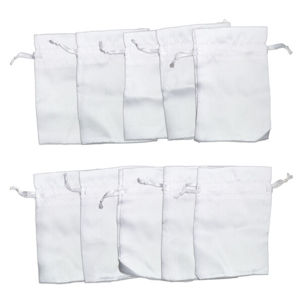 Pouch, satin, white, 4-3/4 x 3-1/2 inches with drawstring closure. Sold per pkg of 10. image number 0