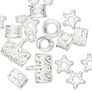 Bead, silver-finished "pewter" (zinc-based alloy), 5x3mm-13x9mm assorted shape. Sold per pkg of 20.