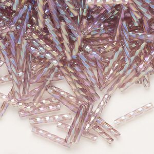 Bugle bead, Dyna-Mites™, glass, translucent rainbow light purple, 12mm twisted. Sold per 1/2 kilogram pkg.