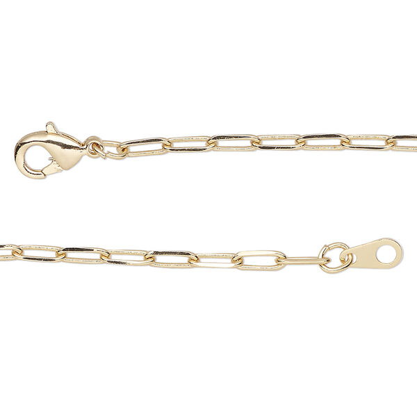 Chain, gold-finished brass, 2.4mm paperclip, 36 inches with lobster claw clasp. Sold individually. image number 0