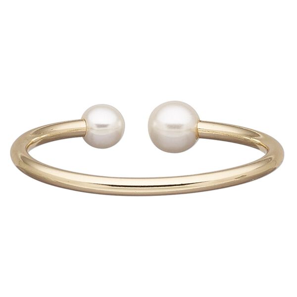 Bracelet, cuff, acrylic pearl and gold-finished brass, white, 14mm wide with 14mm round, adjustable from 6-7 inches. Sold individually. image number 0