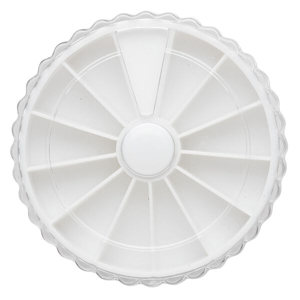 Organizer, clear plastic/white, (1) 3-1/4 x1/2 inch and (1) 2-1/2x1/2 inch rounds with 13 compartments and rotating lid. Sold per pkg of 2. image number 2