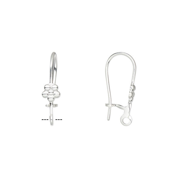 Ear wire, silver-plated brass, 17mm kidney with 4mm flower and open loop, 20-21 gauge. Sold per pkg of 50 pairs. image number 0