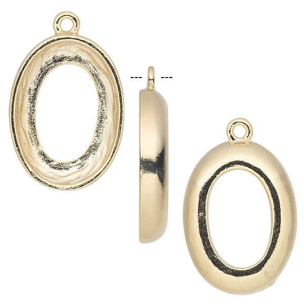 Drop, Almost Instant Jewelry®, gold-plated pewter (tin-based alloy), 24x18mm oval with 22x16mm cosmic oval setting. Sold individually. image number 0