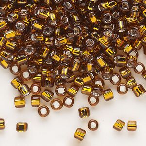 Seed bead, Dyna-Mites™, glass, silver-lined translucent root beer, #6 round with square hole. Sold per 1/2 kilogram pkg.